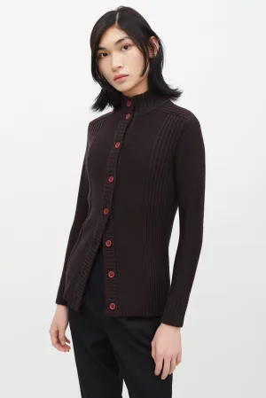 1960s Brown Wool Ribbed Knit Cardigan