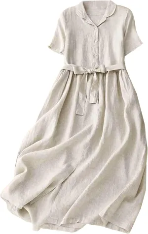 3/4 Sleeve Dresses for Women 2025 Vacation Cotton Linen Maxi Button Sundress Plus Size A Line Dress Trendy Maxi Dress