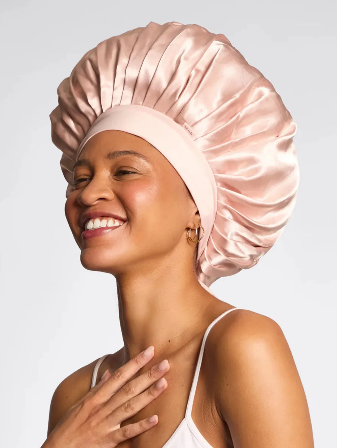 Adjustable Oversized Satin Bonnet - Blush