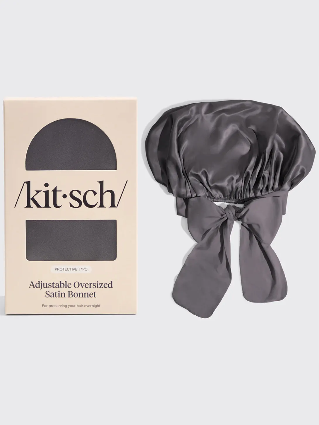 Adjustable Oversized Satin Bonnet - Charcoal