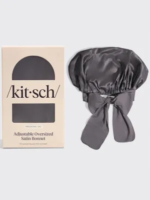 Adjustable Oversized Satin Bonnet - Charcoal