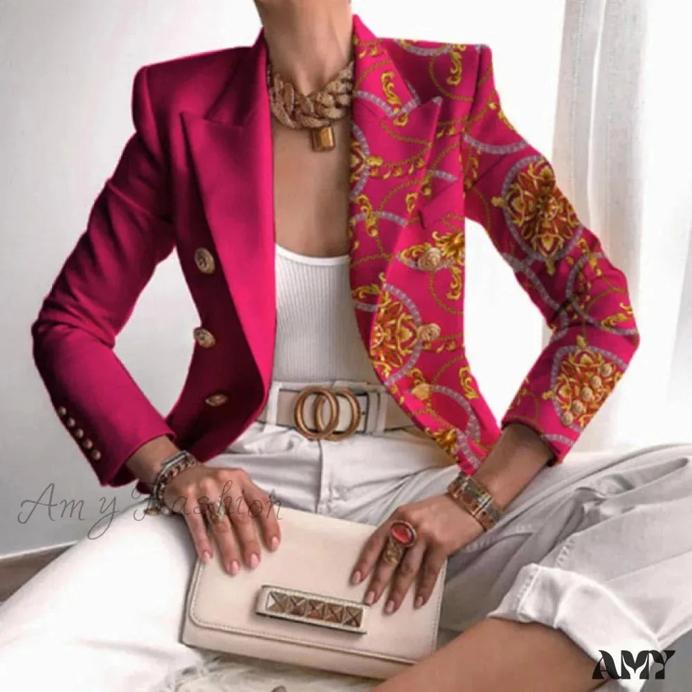 Amy Fashion - Office Lady Elegant Butterfly Print Blazer