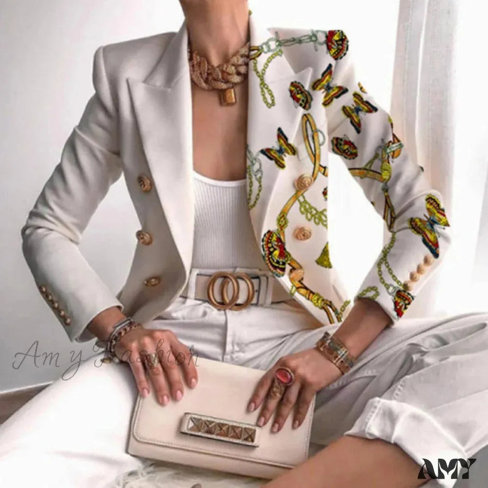 Amy Fashion - Office Lady Elegant Butterfly Print Blazer