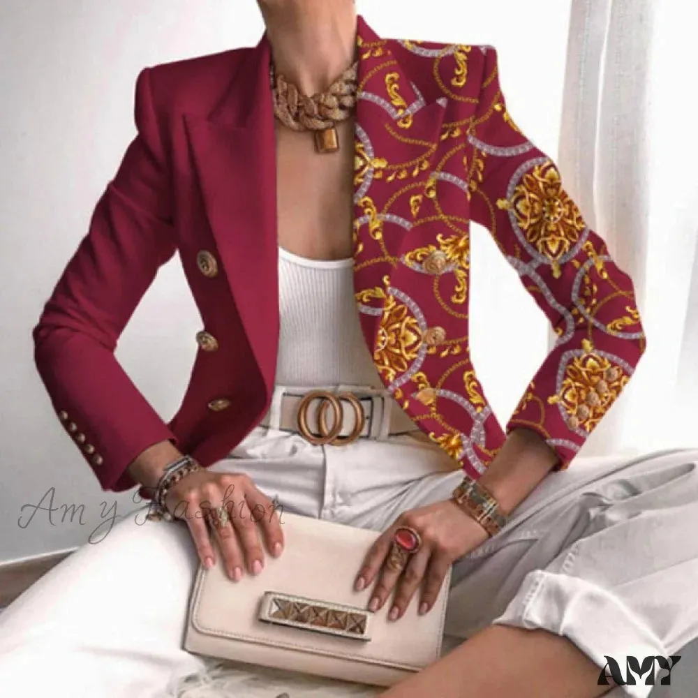 Amy Fashion - Office Lady Elegant Butterfly Print Blazer