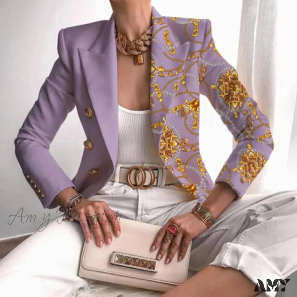 Amy Fashion - Office Lady Elegant Butterfly Print Blazer