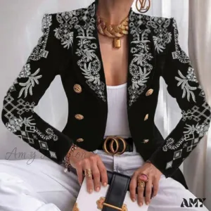 Amy Fashion - Office Lady Elegant Butterfly Print Blazer