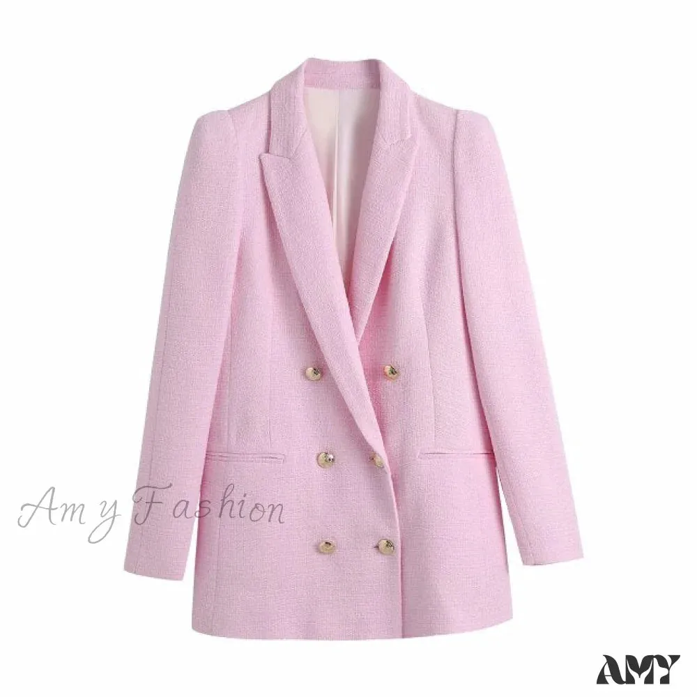 Amy Fashion - Pink Double Breasted Blazer