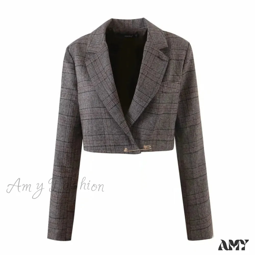 Amy Fashion - Tweed Sexy Office Split Short Blazers Fashion Suits