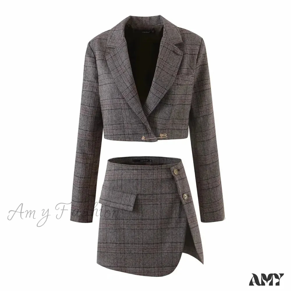 Amy Fashion - Tweed Sexy Office Split Short Blazers Fashion Suits