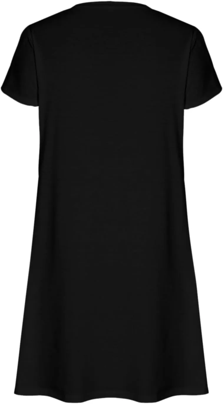 Beach Dresses for Women 2025 Summer Solid Basic Mini Dress Casual V Neck Short Sleeve Dresses with Pockets
