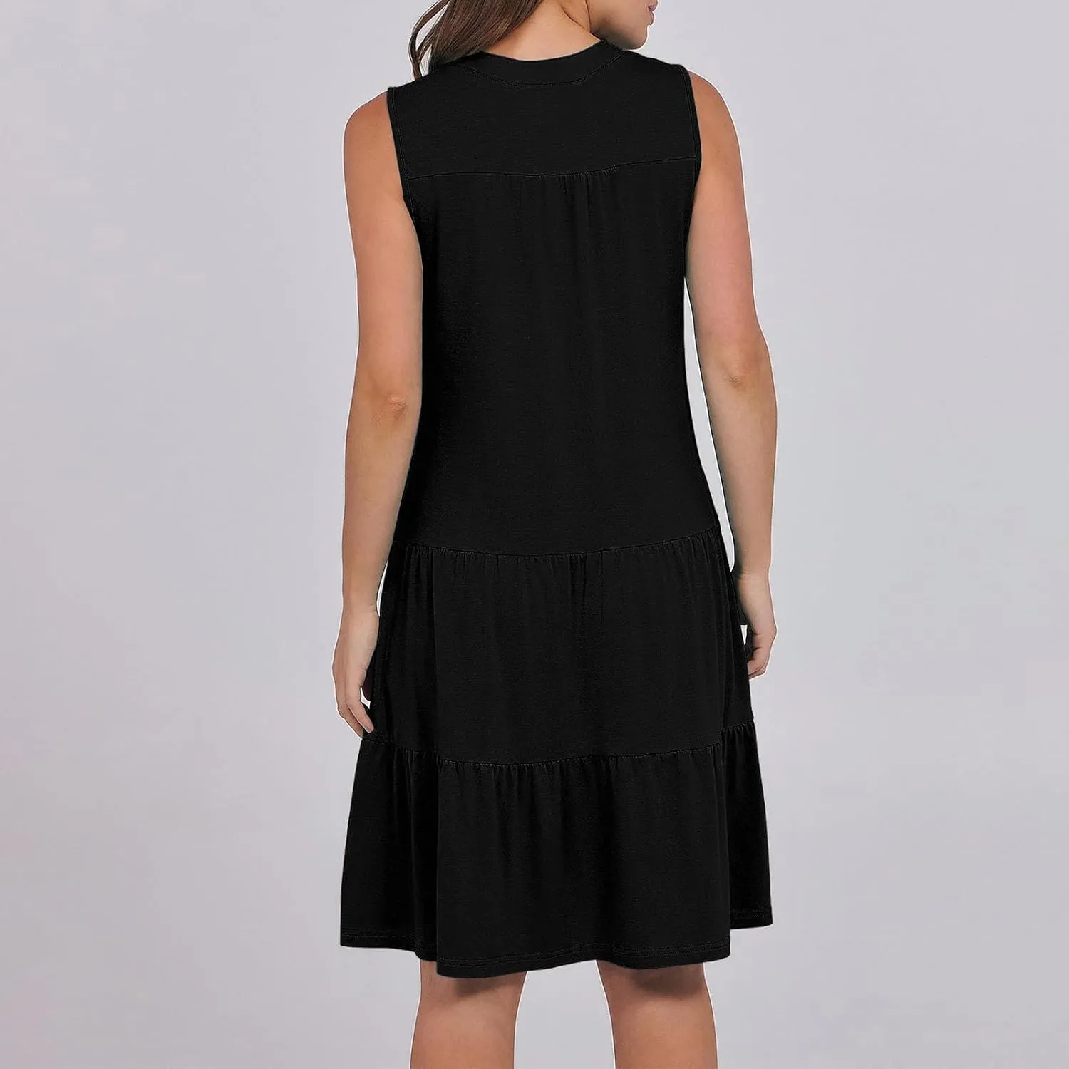 Beach Dresses for Women 2025 Vacation Sleeveless V Neck Flowy Mini Dress Fashion Ruffle Summer Sundress with Pockets