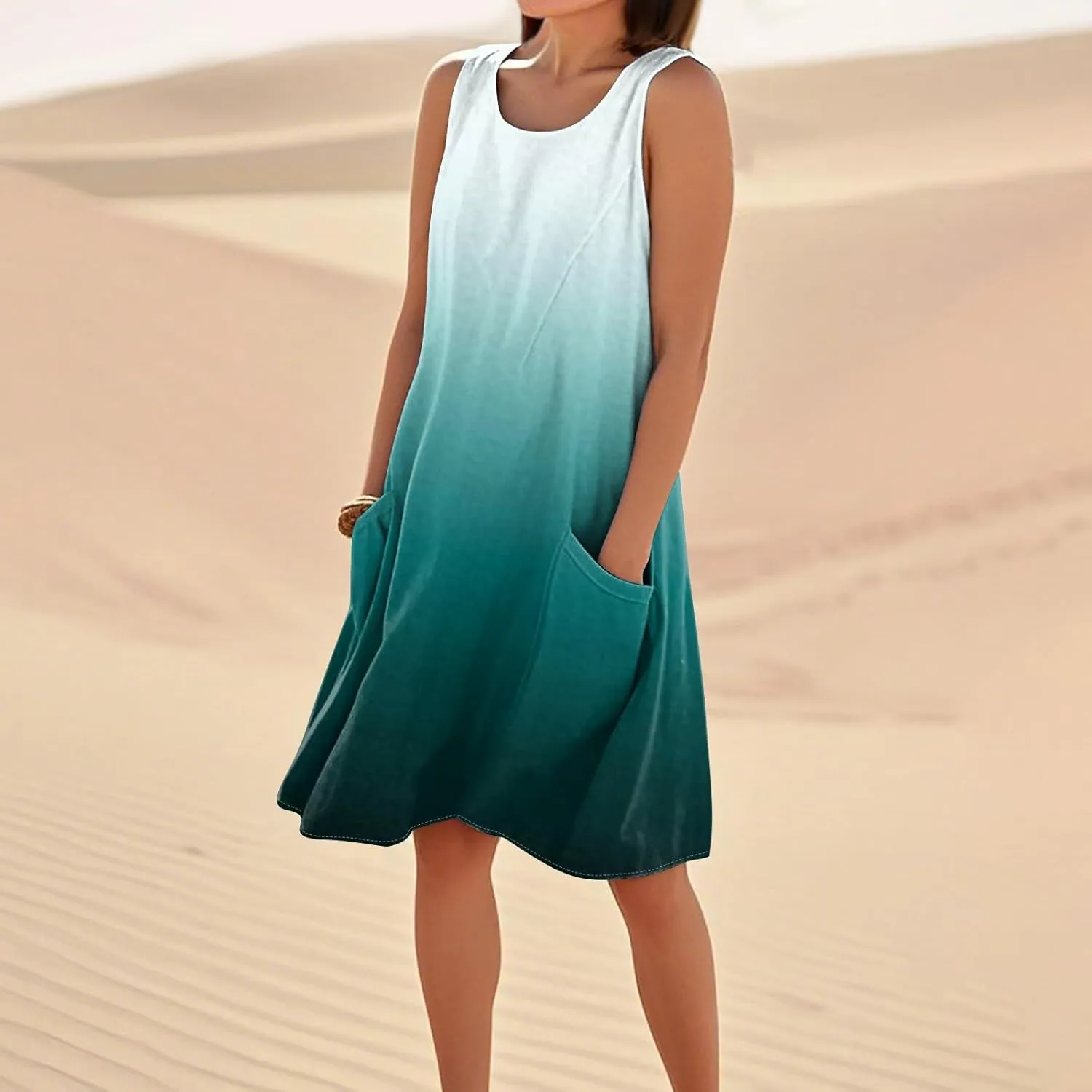 Beach Dresses for Women 2025 Vacation Summer Sleeveless Linen Midi Dress Flowy Plus Size Boho Dresses with Pocket