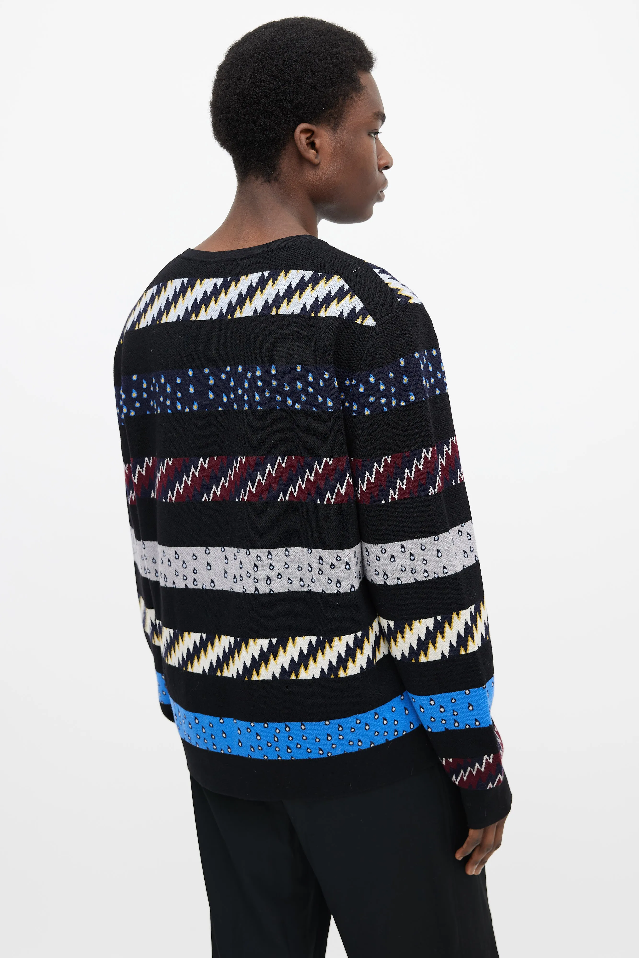 Black & Multicolor Pattern Knit Sweater
