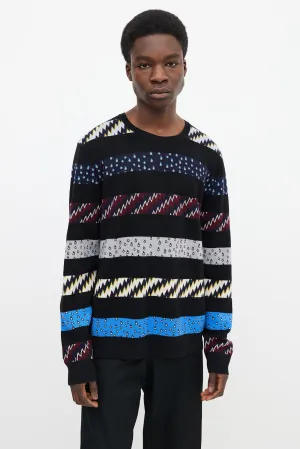 Black & Multicolor Pattern Knit Sweater