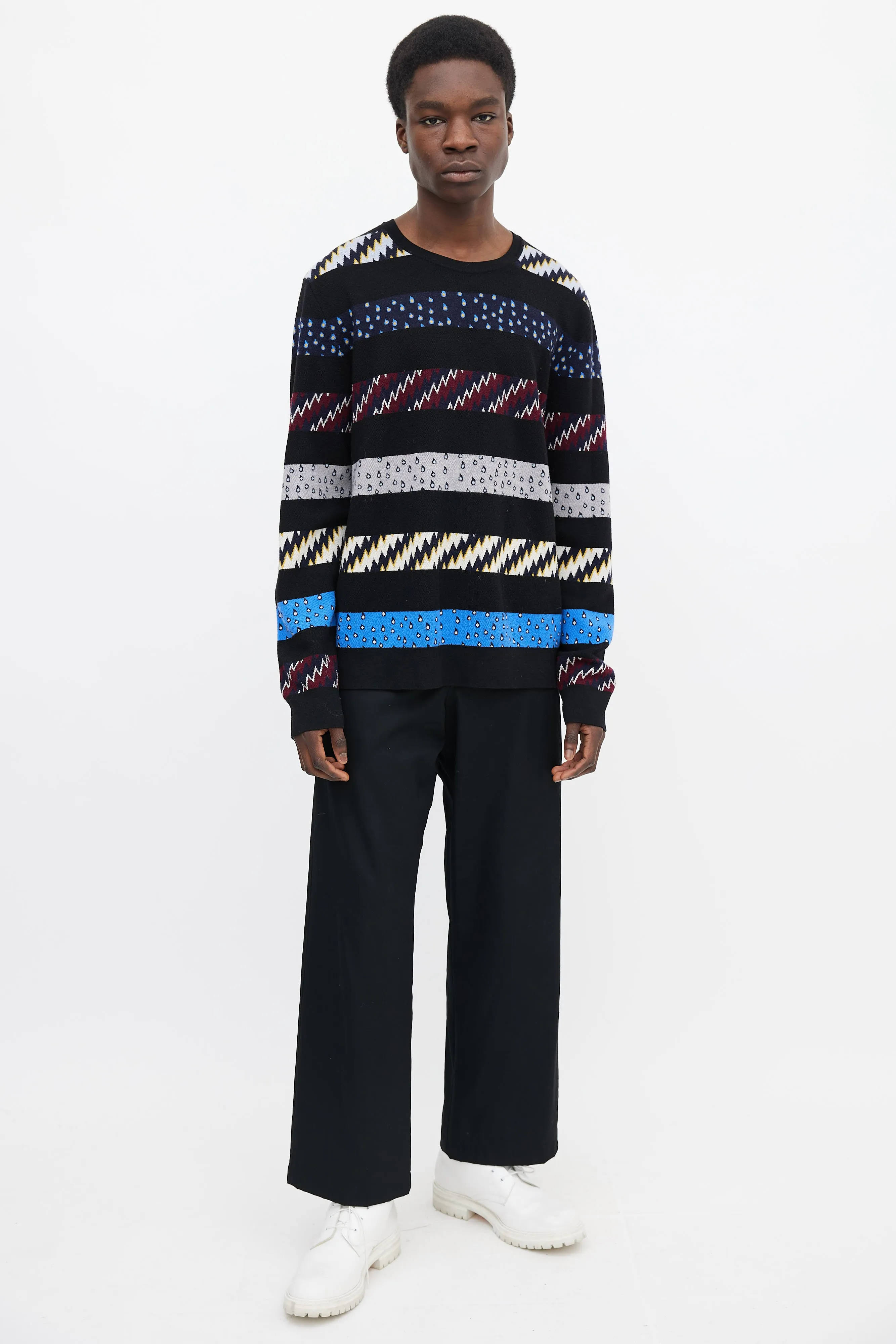 Black & Multicolor Pattern Knit Sweater