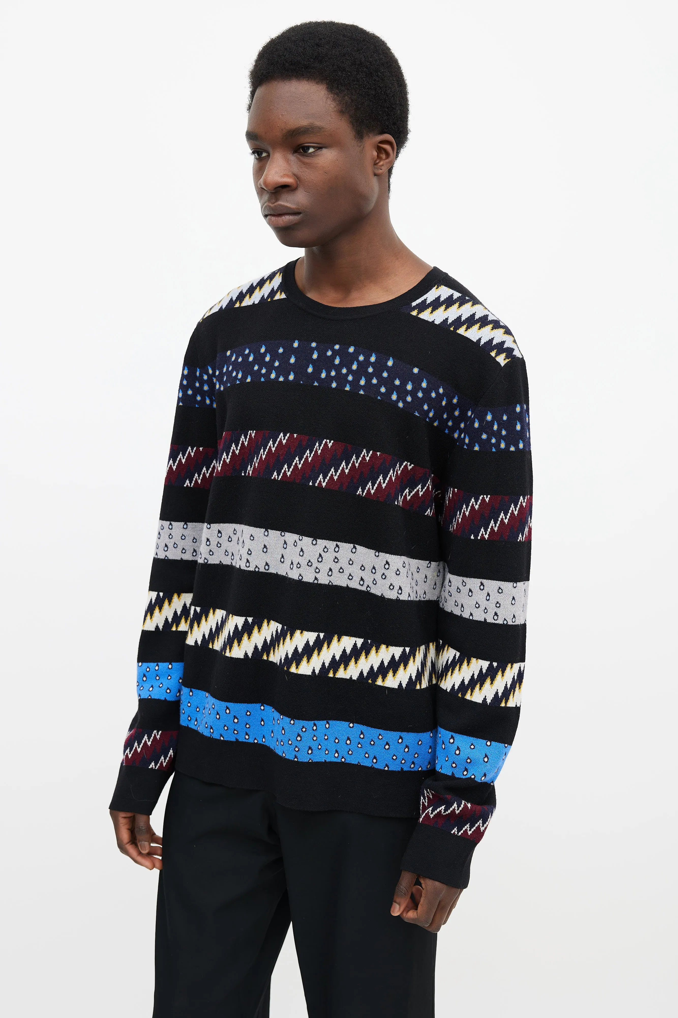 Black & Multicolor Pattern Knit Sweater