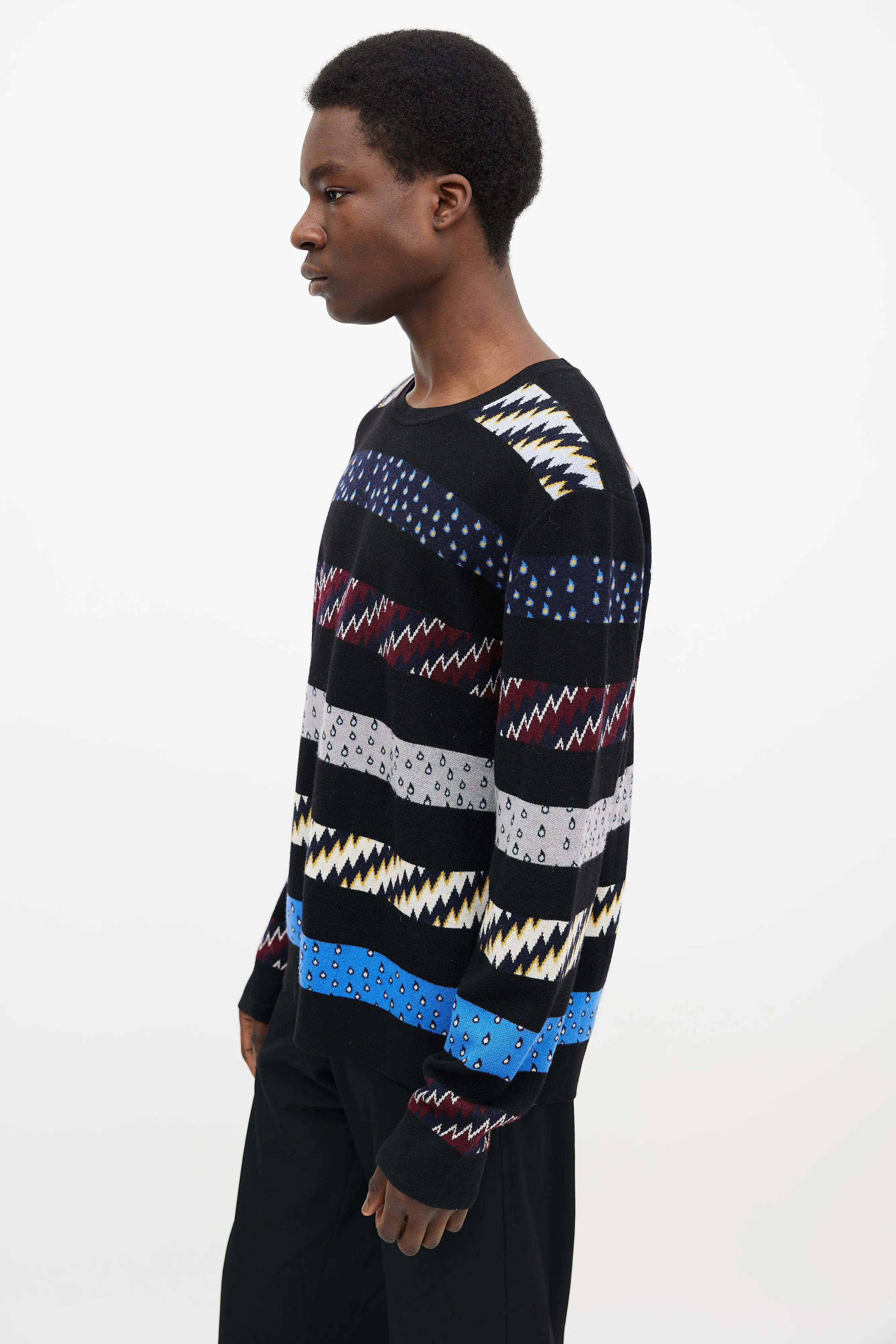 Black & Multicolor Pattern Knit Sweater