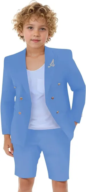 Boys Shorts Suit for Summer 2 Piece Slim Fit Double Breasted Beach Wedding Tuxedo Kids Formal Suit Outfit