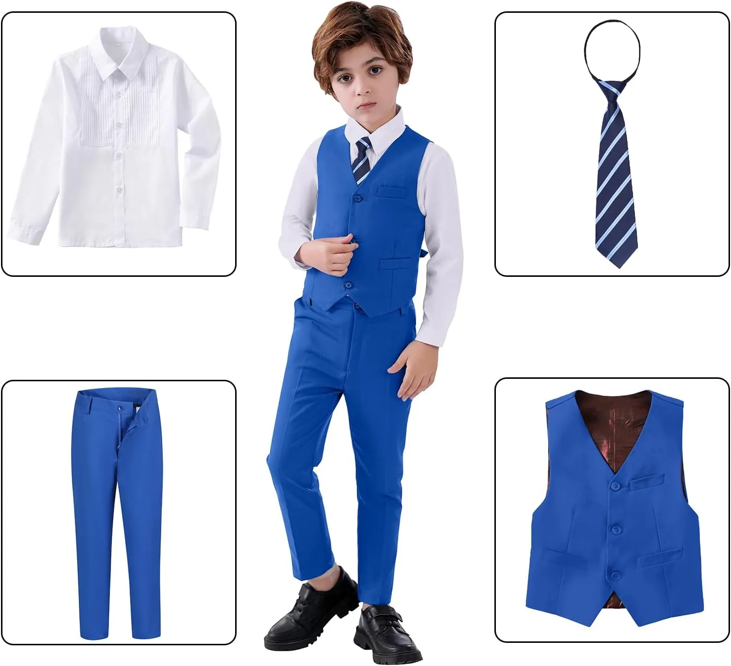 Boys Suits Slim Fit 4 Piece Formal Dresswear Suit for Kids Tuxedo Wedding Set Toddler Boy Dress with Vest Shirt Pants and Tie
