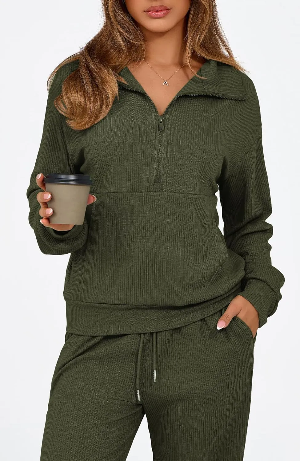 BTFBM Womens 2 Piece Sweatsuits Set Long Sleeve Half Zip Pullover Sweatshirt Wide Leg Sweatpants Fall Outfits Tracksuit