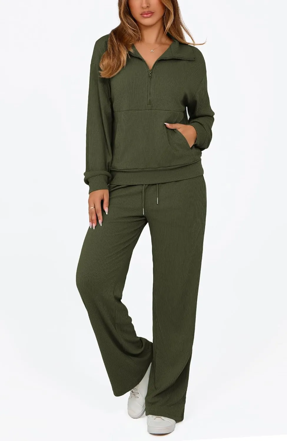 BTFBM Womens 2 Piece Sweatsuits Set Long Sleeve Half Zip Pullover Sweatshirt Wide Leg Sweatpants Fall Outfits Tracksuit