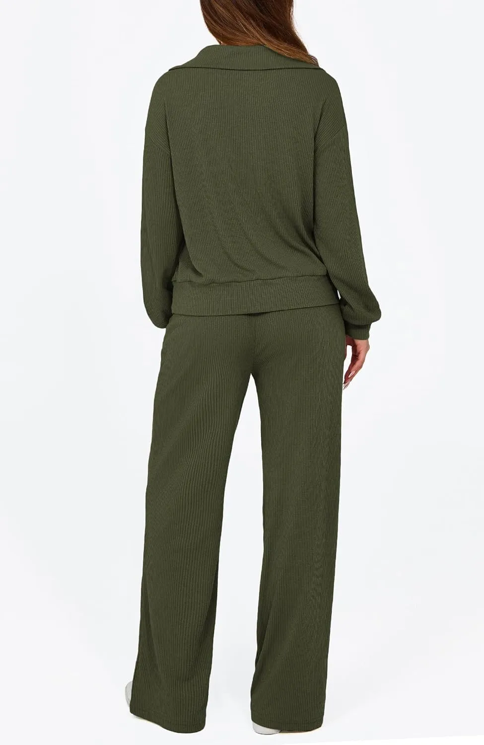 BTFBM Womens 2 Piece Sweatsuits Set Long Sleeve Half Zip Pullover Sweatshirt Wide Leg Sweatpants Fall Outfits Tracksuit