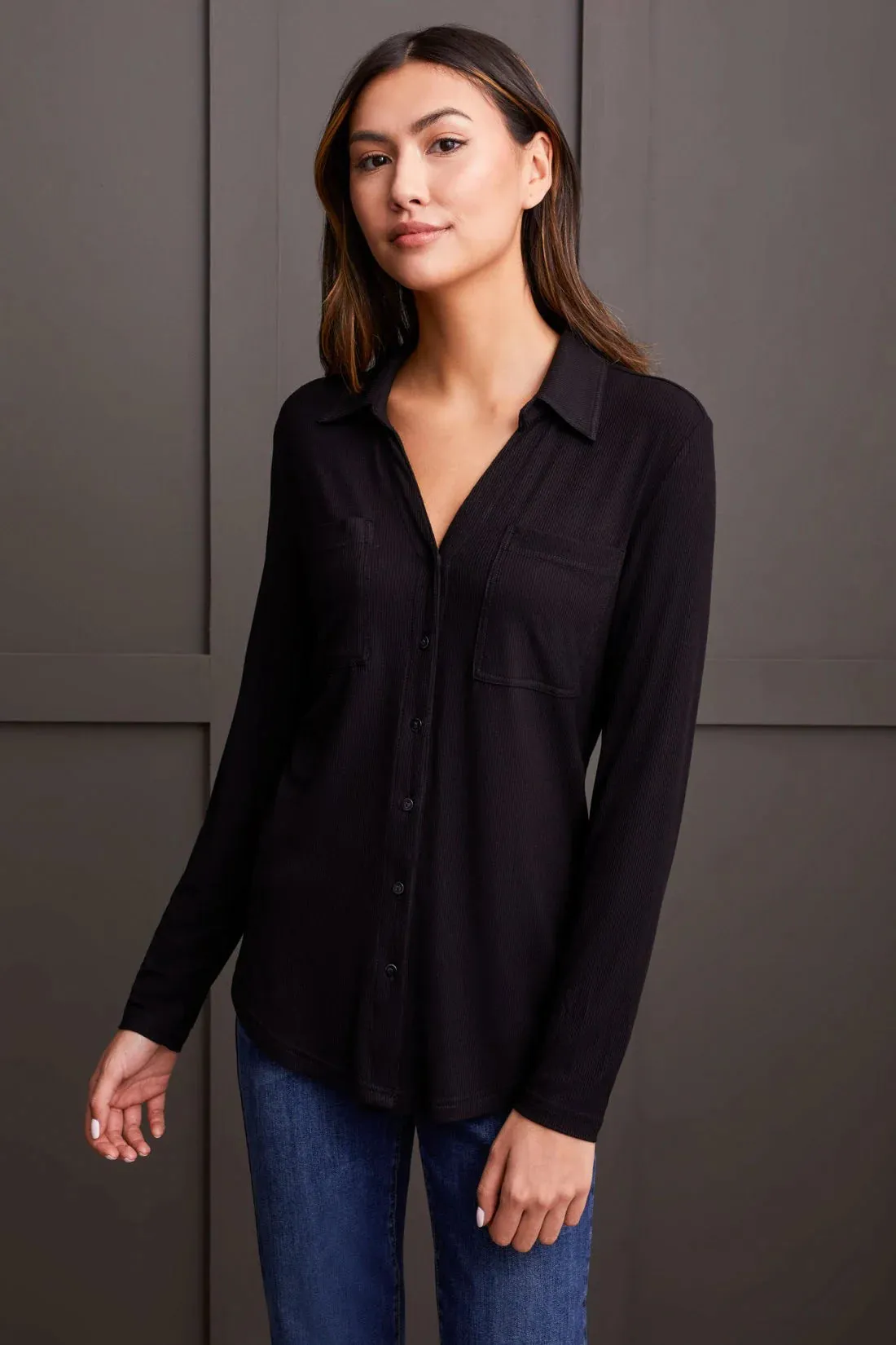 Button Down Knit Shirt [Black-5548O]