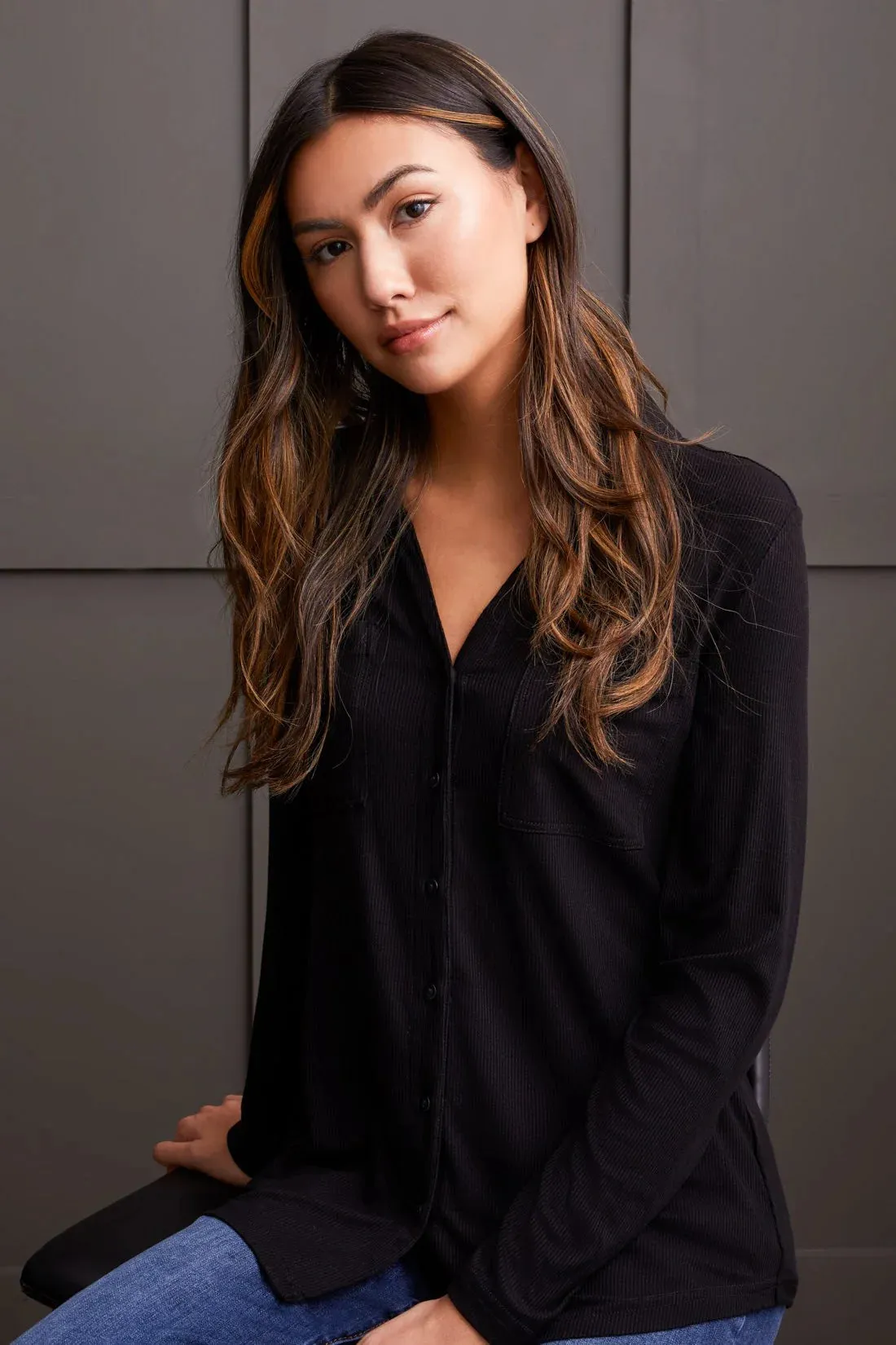 Button Down Knit Shirt [Black-5548O]