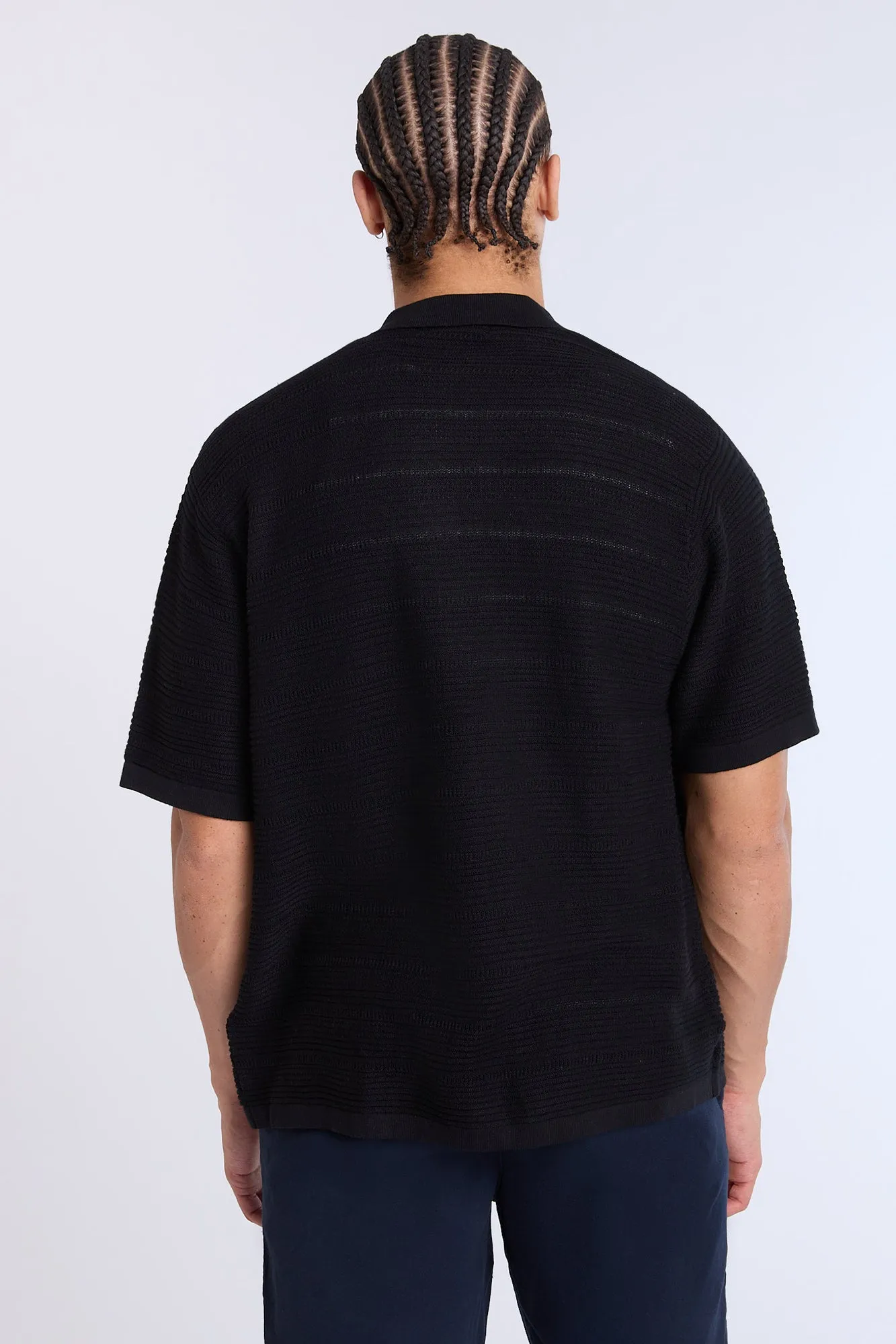 Button-Up Short Sleeve Textured Knit Shirt