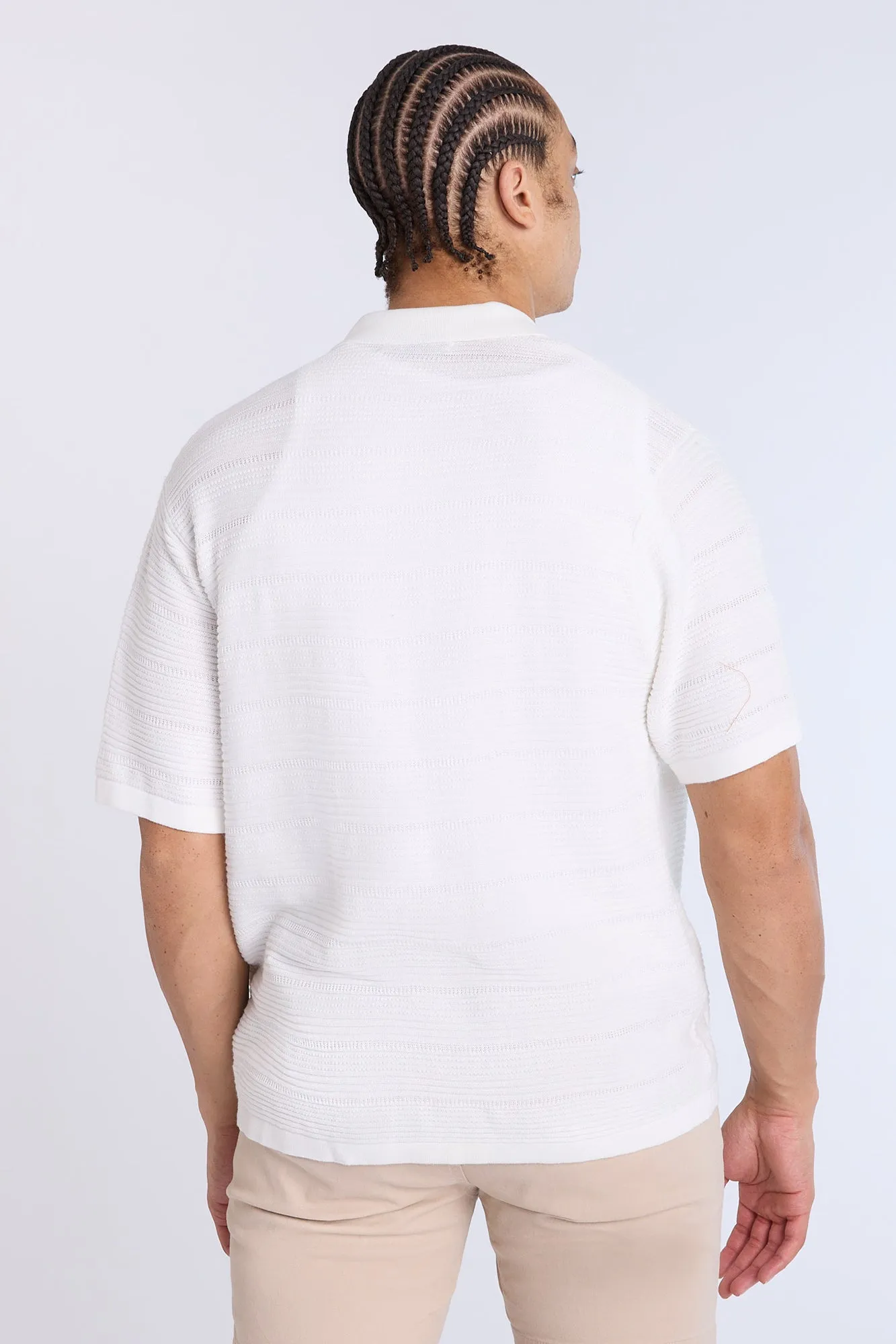 Button-Up Short Sleeve Textured Knit Shirt