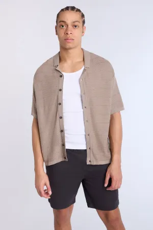 Button-Up Short Sleeve Textured Knit Shirt