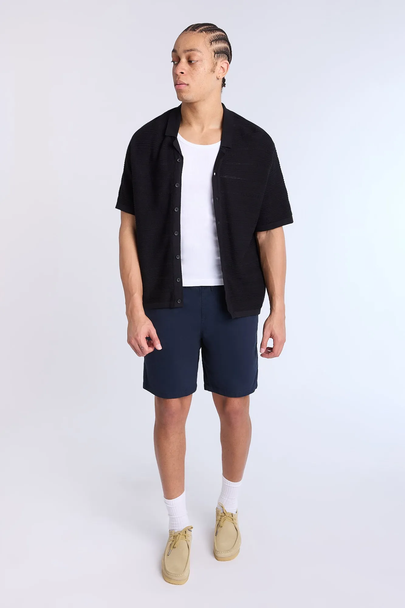 Button-Up Short Sleeve Textured Knit Shirt