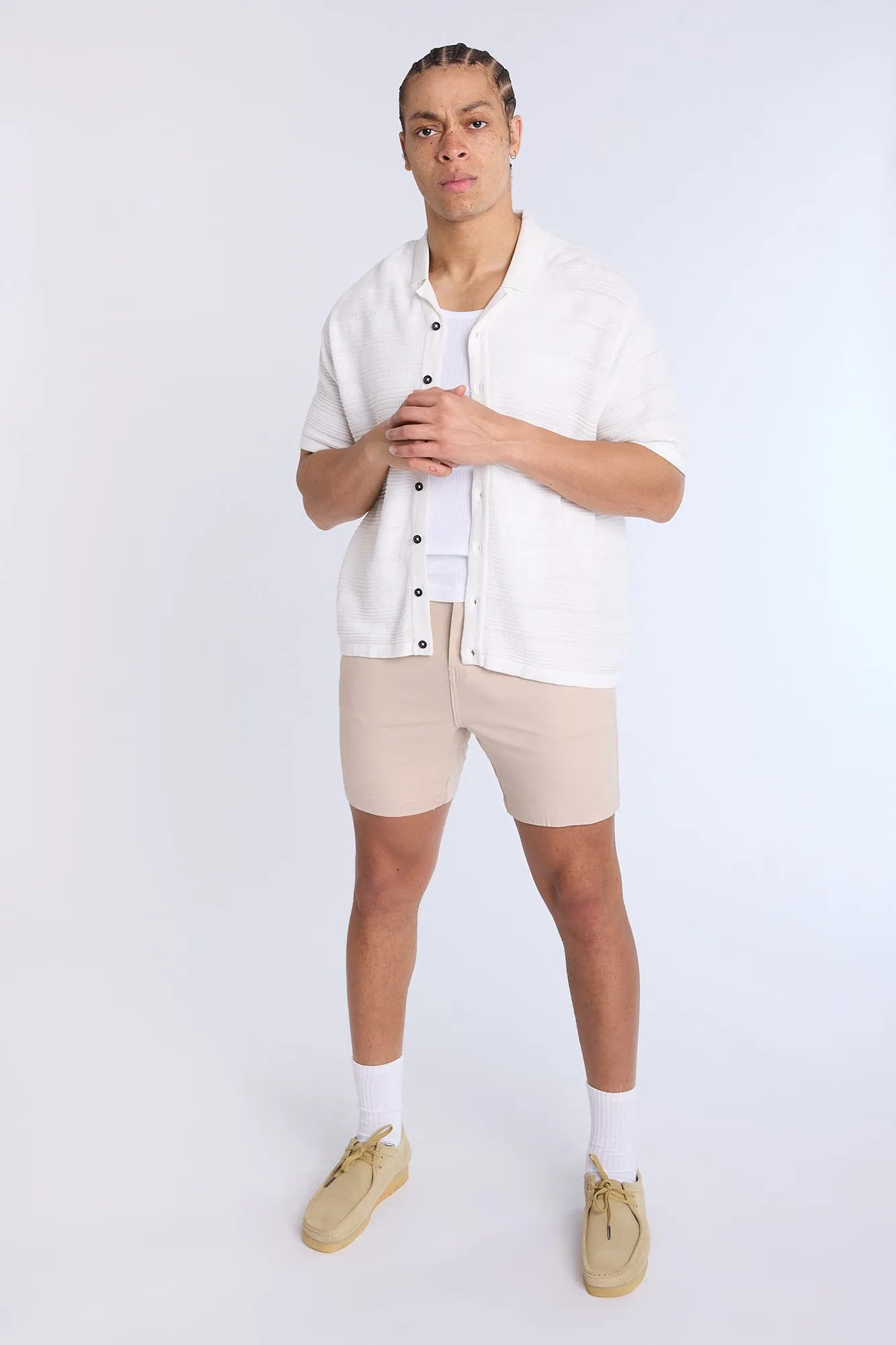 Button-Up Short Sleeve Textured Knit Shirt