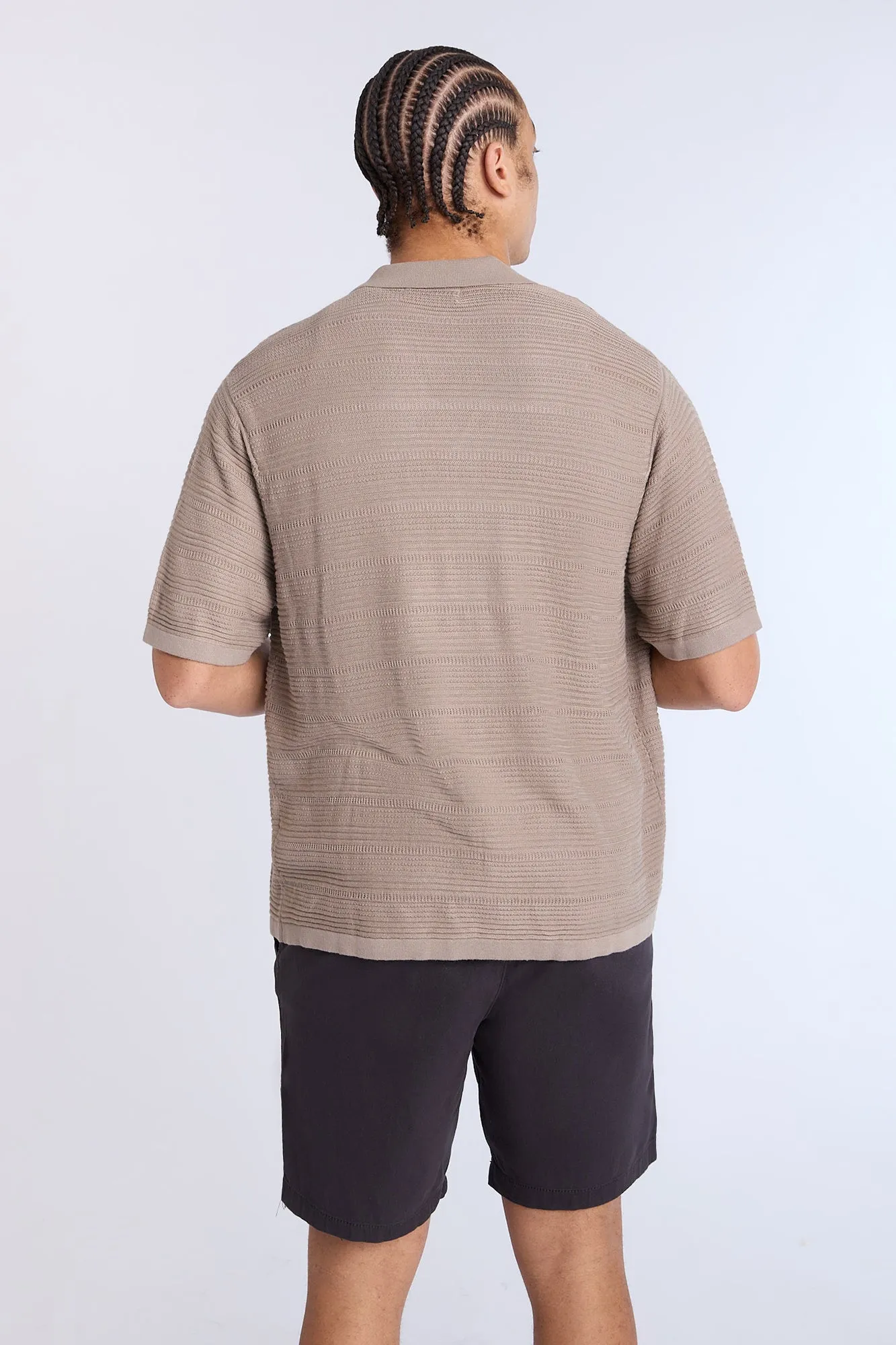 Button-Up Short Sleeve Textured Knit Shirt