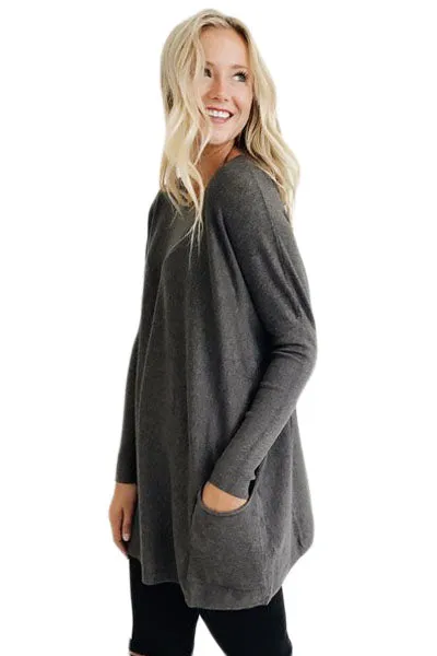 Charcoal Oversize Fit Pocket Sweater Tunic