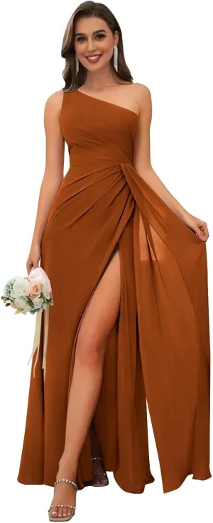 Chiffon One Shoulder Bridesmaid Dresses for Women Long Ruched A Line Formal Evening Dress Wedding Party Dresses