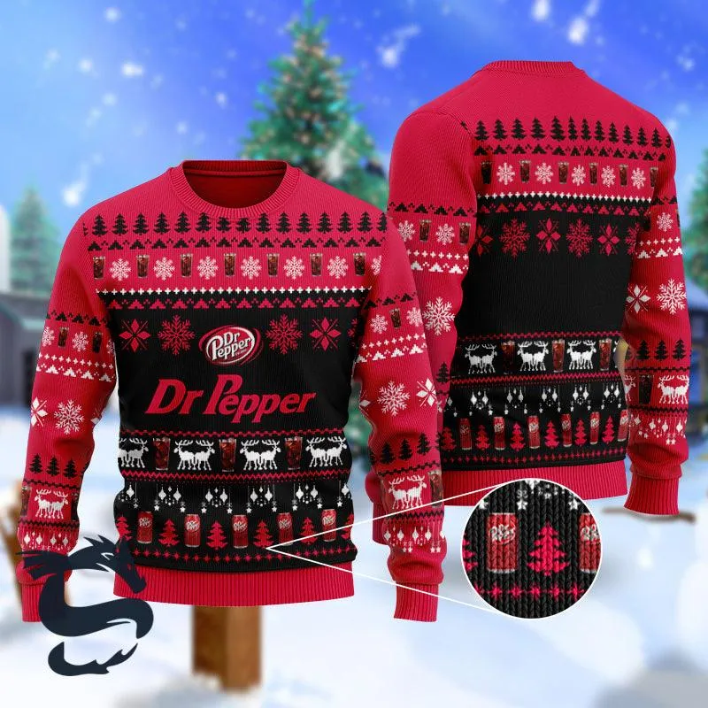 Christmas Scenes With Red Dr Pepper Ugly Sweater