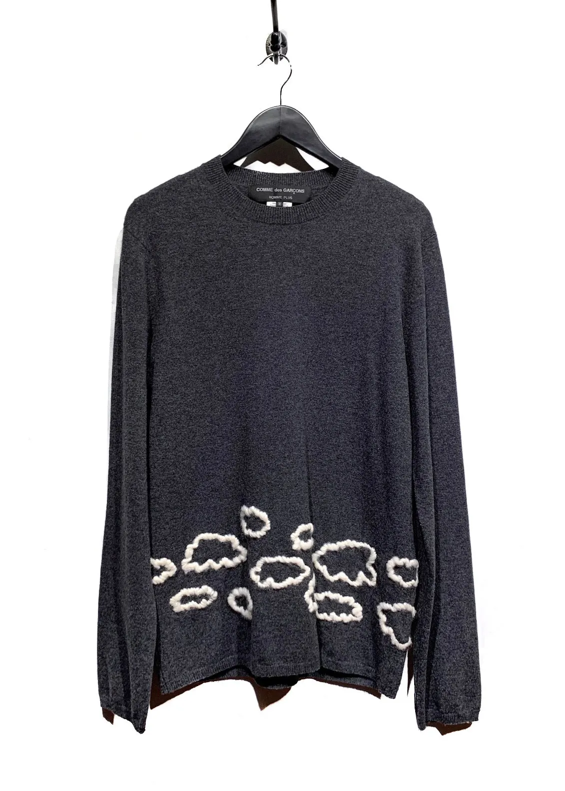 Comme Des Garçons Charcoal Ivory Embroideries Wool Sweater