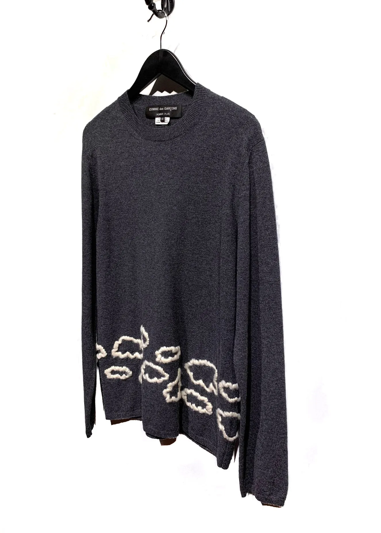 Comme Des Garçons Charcoal Ivory Embroideries Wool Sweater