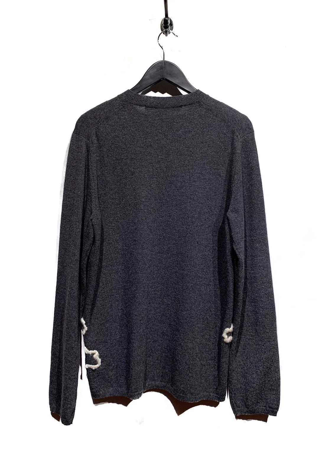 Comme Des Garçons Charcoal Ivory Embroideries Wool Sweater