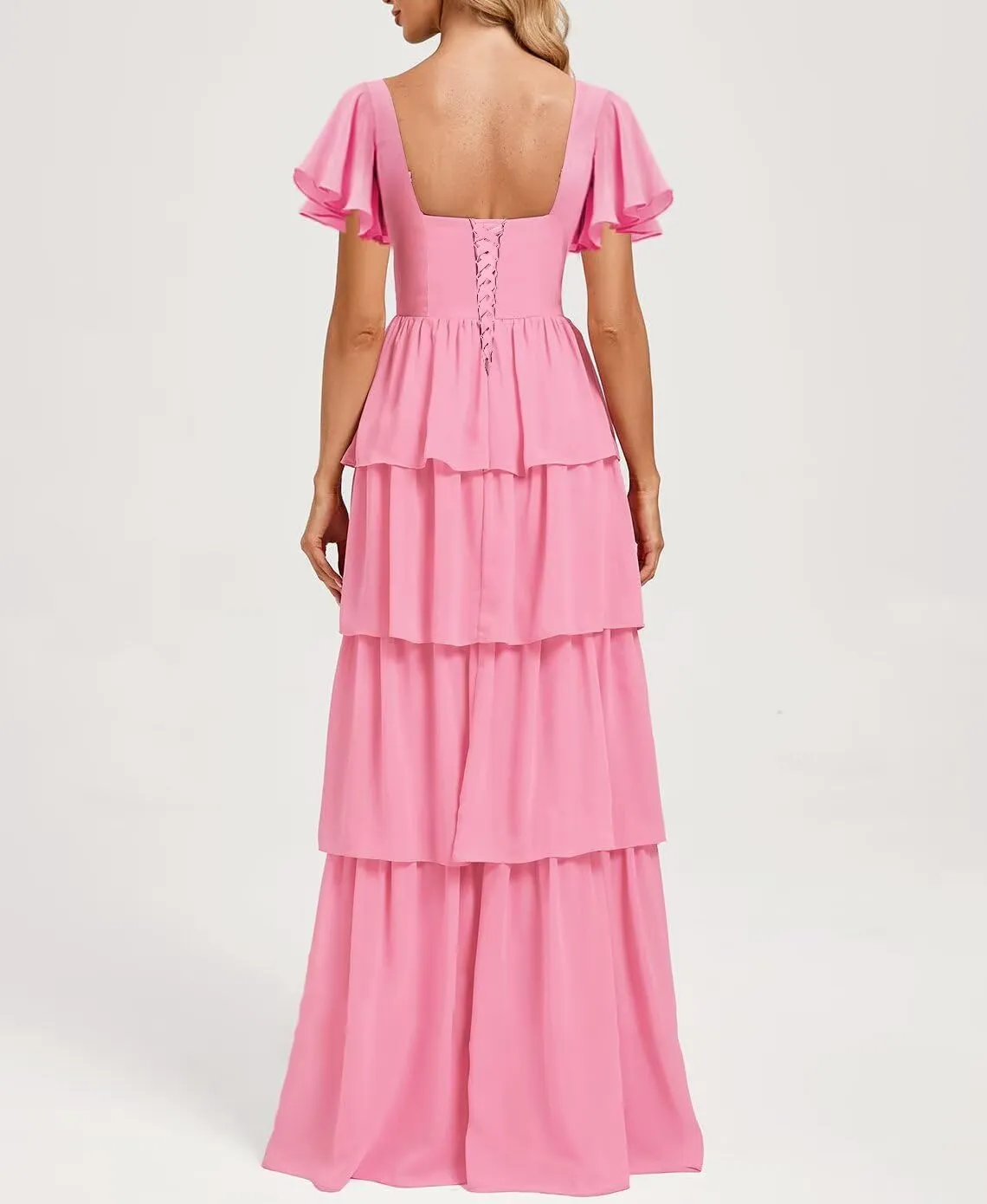 Dessiny Short Sleeve Tiered Ruffles Bridesmaid Dresses 2025 for Women Chiffon Formal Evening Dresses with Ruffles DE442