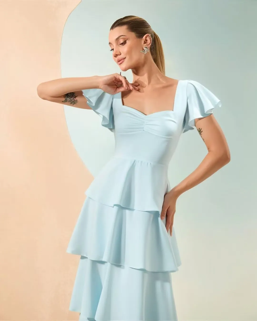 Dessiny Short Sleeve Tiered Ruffles Bridesmaid Dresses 2025 for Women Chiffon Formal Evening Dresses with Ruffles DE442