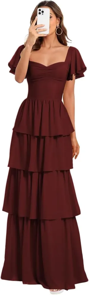 Dessiny Short Sleeve Tiered Ruffles Bridesmaid Dresses 2025 for Women Chiffon Formal Evening Dresses with Ruffles DE442