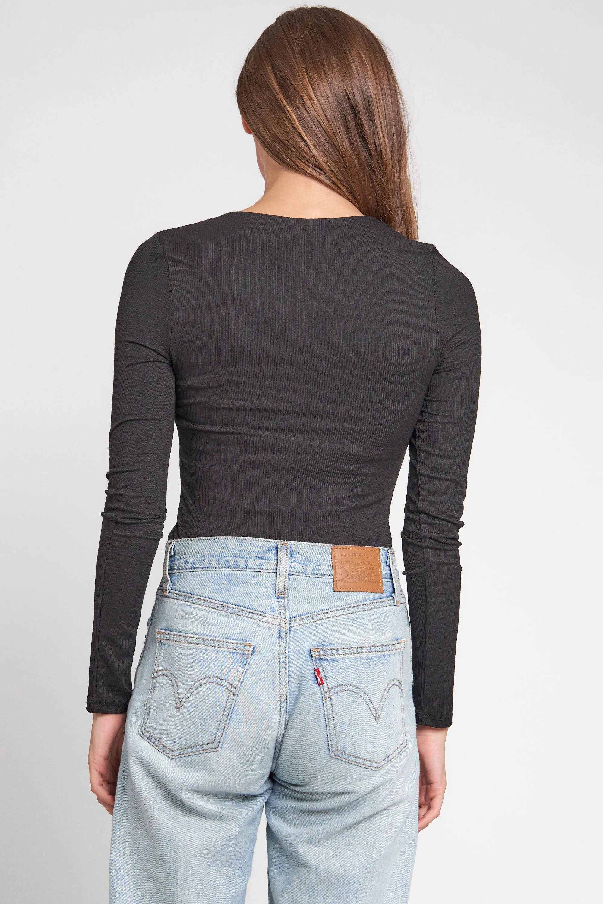DOUBLE LAYERED LONG SLEEVE CREW NECK BODYSUIT: L / WHITE