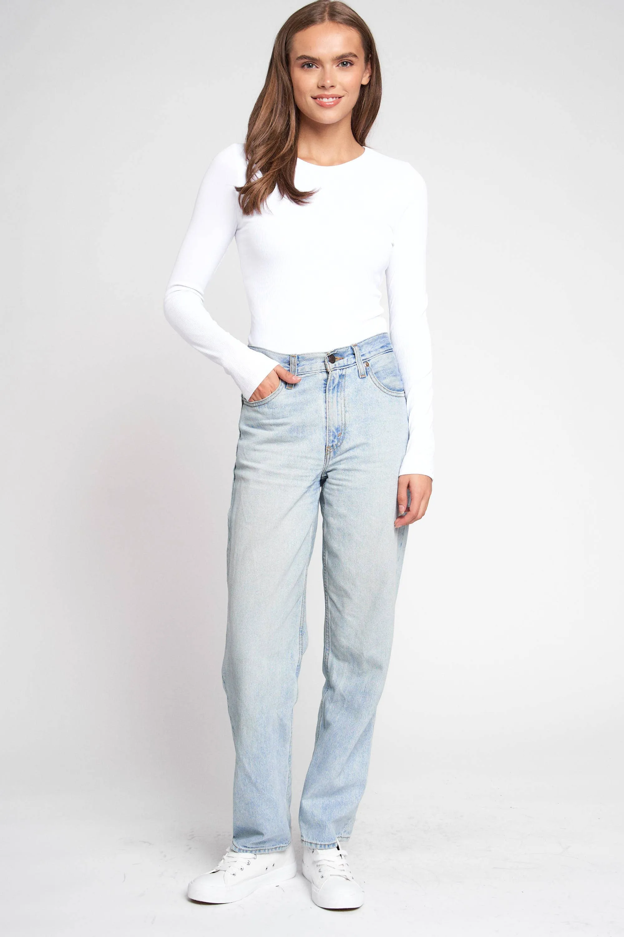 DOUBLE LAYERED LONG SLEEVE CREW NECK BODYSUIT: L / WHITE