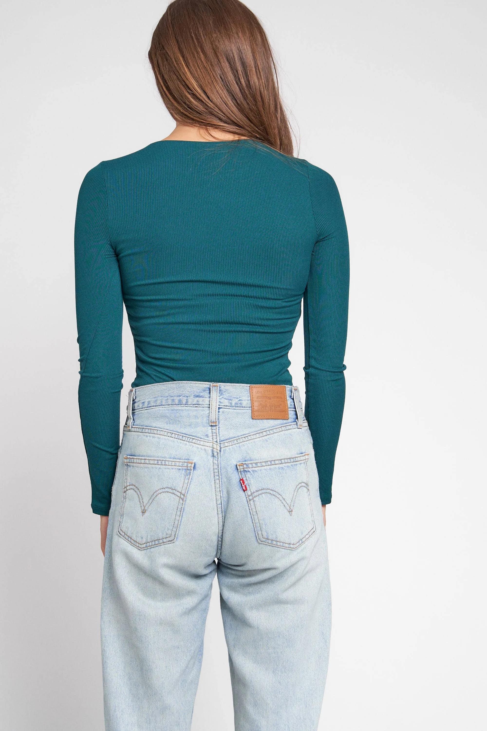 DOUBLE LAYERED LONG SLEEVE CREW NECK BODYSUIT: L / WHITE