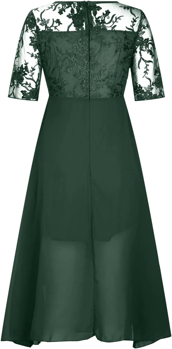 Elegant Embroidery Midi Dresses for Women Flowy Lace Cap Sleeve Dress 2025 Chiffon Plus Size Formal Evening Gowns