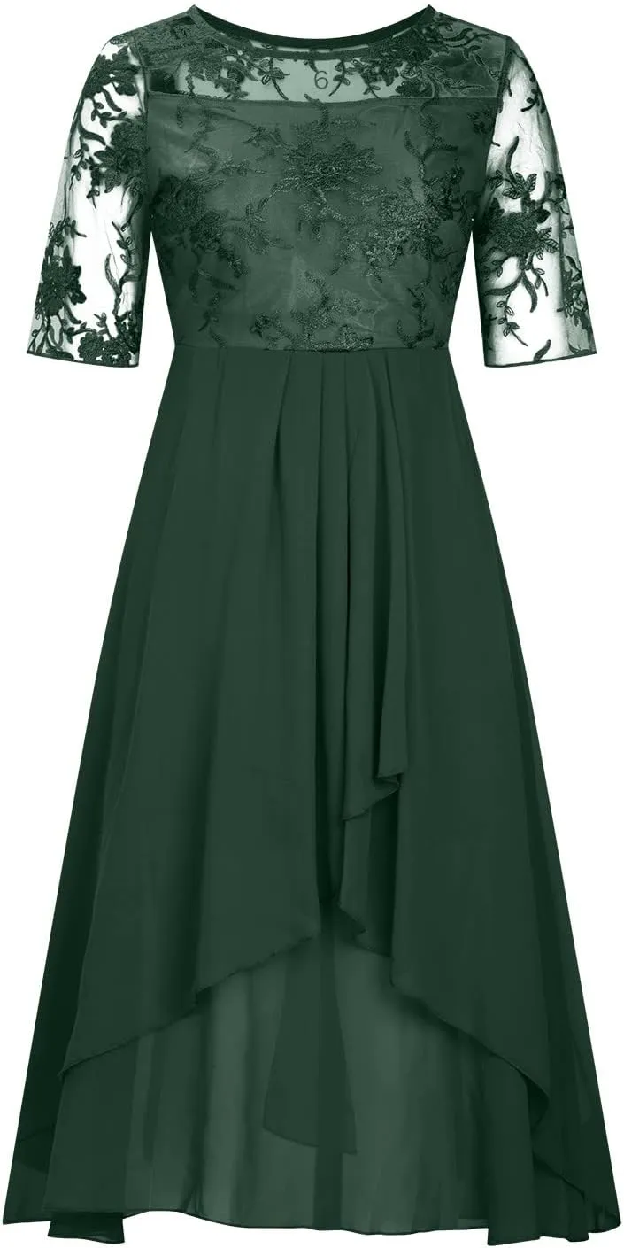 Elegant Embroidery Midi Dresses for Women Flowy Lace Cap Sleeve Dress 2025 Chiffon Plus Size Formal Evening Gowns