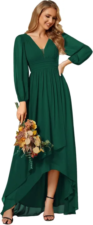 Ever-Pretty Women's Fall Lantern Sleeve A Line High Low Bridesmaid Dresses 02043