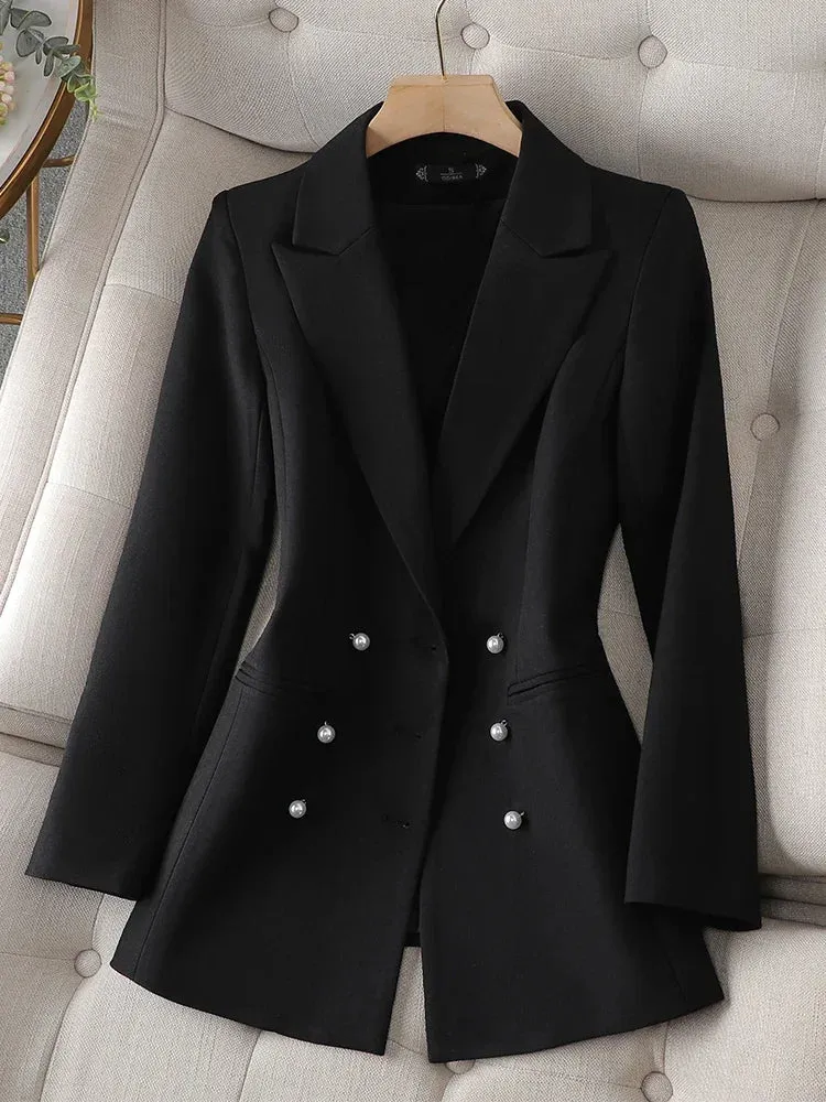 Fashion Autumn Blazer Women's Long Sleeved Jacket Pioneer Office Three Split Solid Women's Jacket Pink Black Beige Blazer Women